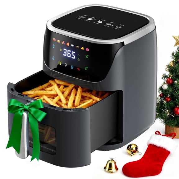 8QT Air Fryer with 8 Food Preset, LED Digital Touch Screen, Roast, Reheat, Dehydrate, Bake, Steam, 360 Hot Air, 85% Less Oil Healthy Cooker for Family Size