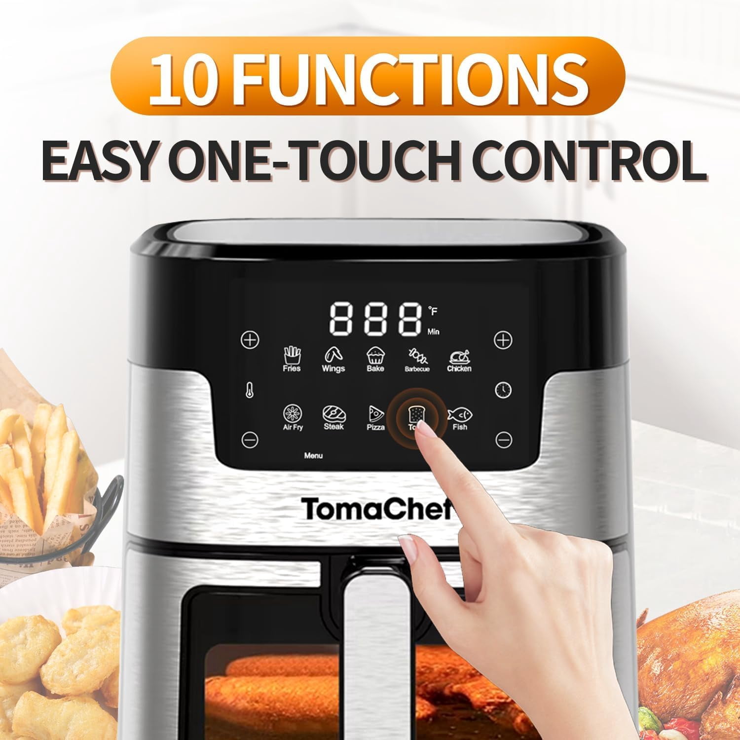 Air Fryer 10-in-1, 5.3QT Compact Oil Free Cooker with Visible Window, Healthy Cooking, Digital Control for Family