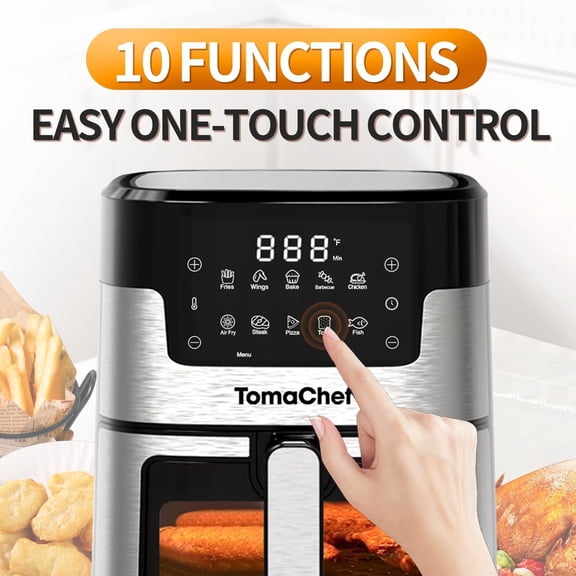 Air Fryer 10-in-1, 5.3QT Compact Oil Free Cooker with Visible Window, Healthy Cooking, Digital Control for Family