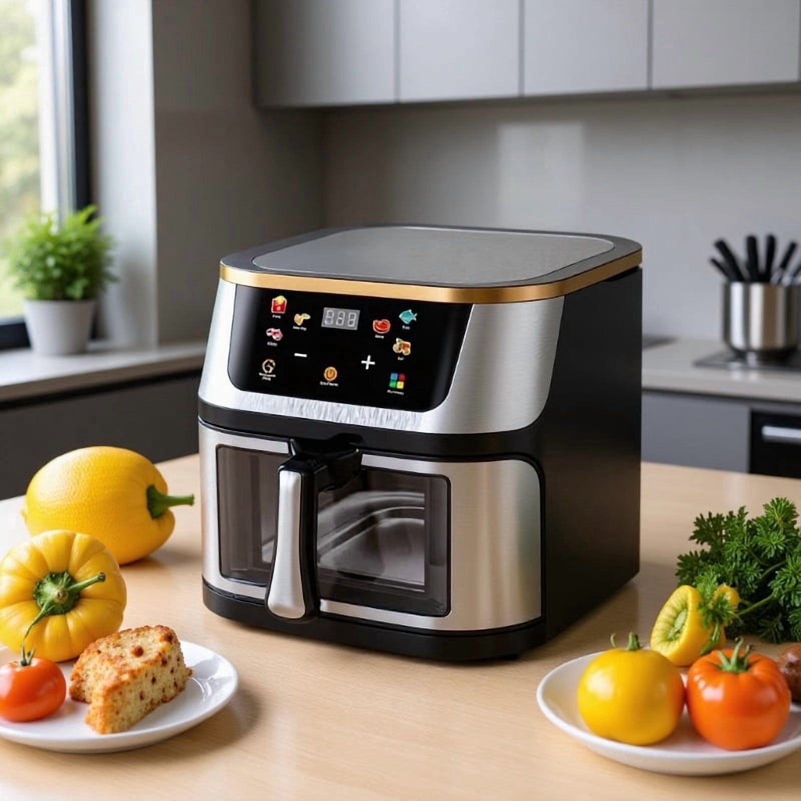 Air Fryer 10L with Touch Control, Adjustable tTemperature up to 200°C, 0-60-Minute Timer, 4 Preset Menus, Oil-free Cooking, and 1350W Power, Ideal for Families of 3-5 People.