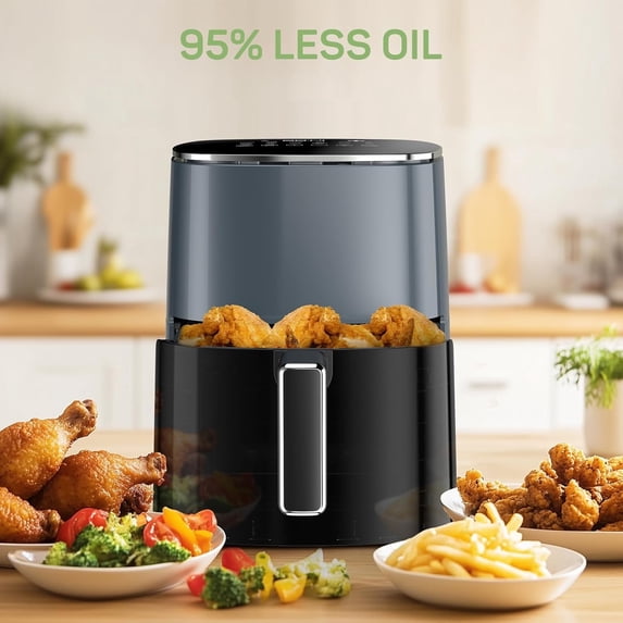 Air Fryer 12-in-1, Compact & Large 6-Qt, Fast Turbo Modes, 90-400°F Evenly Results with Precise Temperature Control, 95% Less Oil, Roast, Bake, Dry, Reheat, Frozen, Broil, Proof, Black