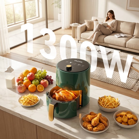 TAZTIR Air Fryer, Glossy Green, 3.19 qt, Fast Oil-Free Cooking, Roast Reheat Dehydrate Functions