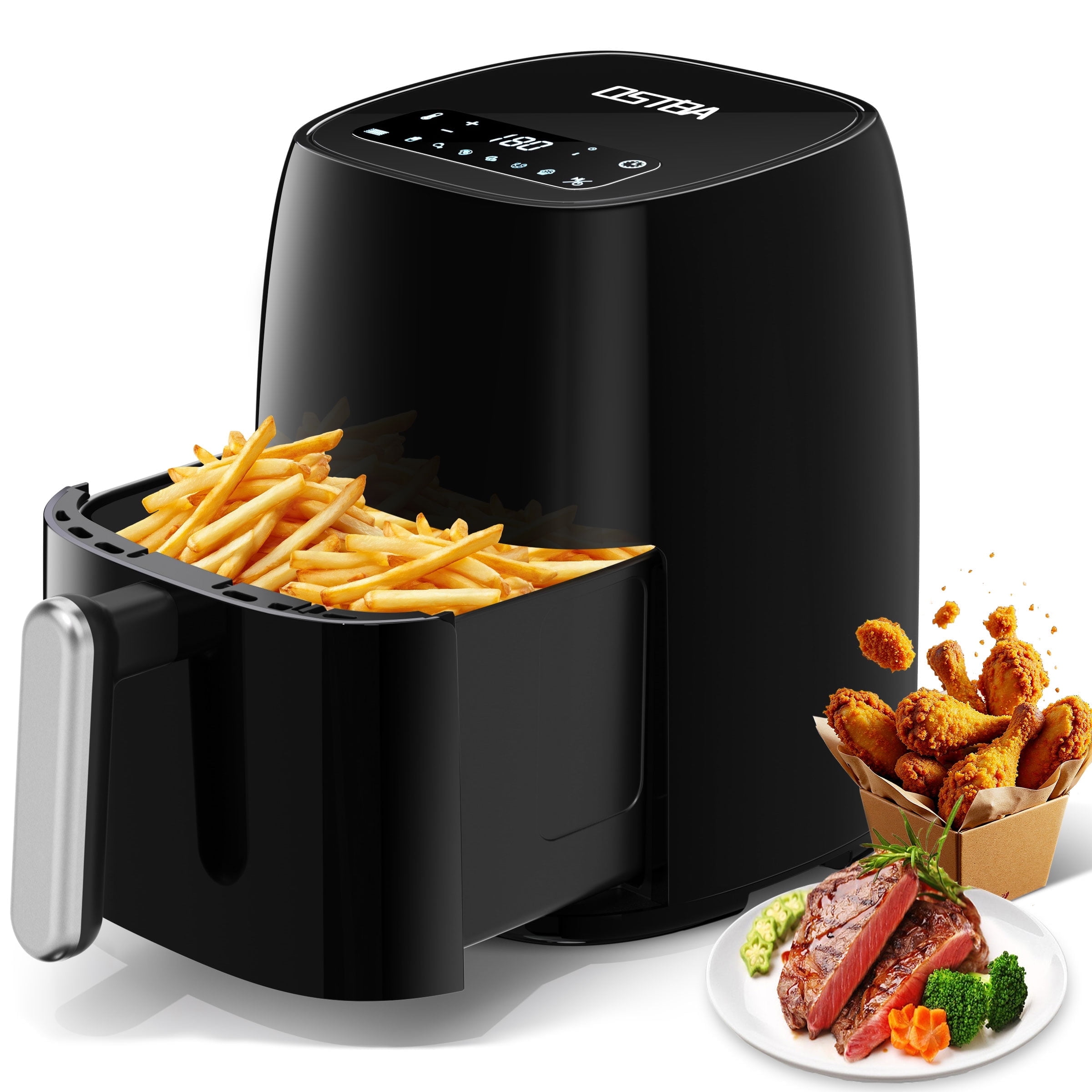 OSTBA 4.5QT Air Fryer with Tempered Glass LED Touch Screen, 6 Presets One-Touch Cooking, Adjustable Temp & Time, Dishwasher Safe Nonstick Basket, Oil-Free Healthy Cooking, 14 People