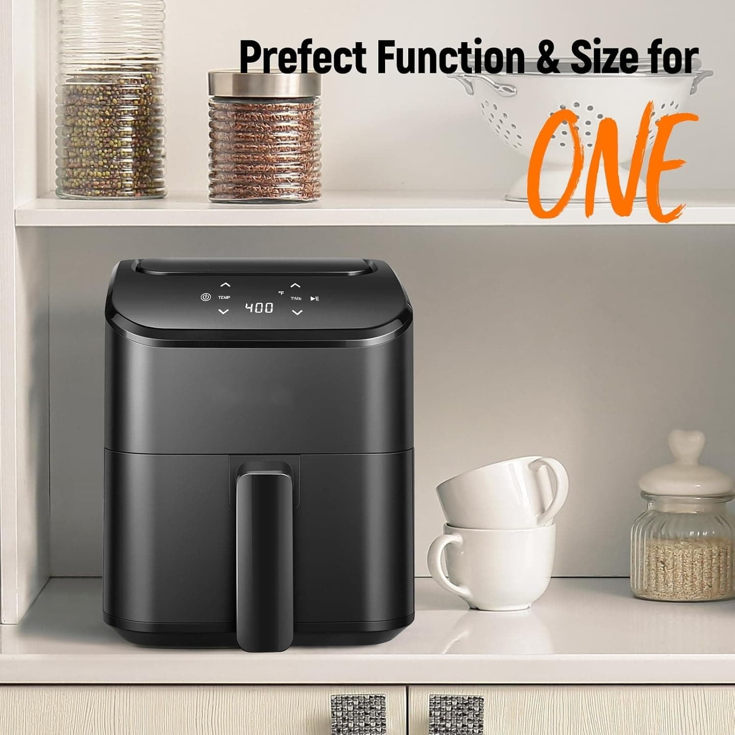 Air Fryer 3 Qt, Small Airfryer Digital Space Saving Compact, Bake, Reheat, Roasts for Quick Easy Meals, Mini Compact & Quiet, Nonstick & Dishwasher Safe Basket (Black)
