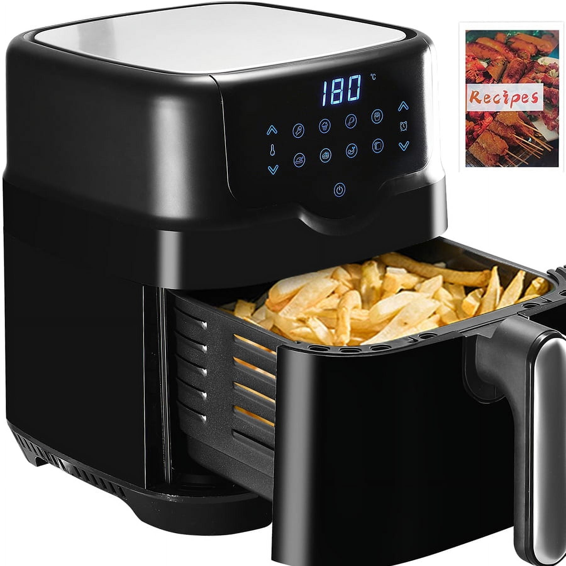 Air Fryer 4.2 Qt, Fabuletta Smart Air Fryer Oven With 9 Cooking Functions,  Shake Reminder, Powerful 1550W Electric Air Fryer Oilless Cooker,Tempered  Glass Display, Nonstick Dishwasher-Safe Basket 