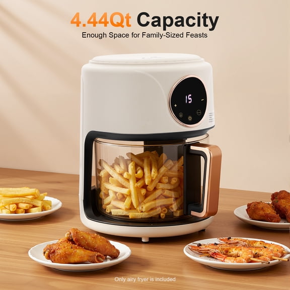 Air Fryer 4.4Qt 8-in-1 Digital Touchscreen, 1200W Compact Oilless Cooker with Borosilicate Glass Pot, 360 Visible Window, Dishwasher Safe, 80-200C Adjustable Temp & Presets