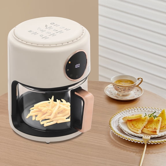 Air Fryer 4.4Qt 8-in-1 Digital Touchscreen, 1200W Compact Oilless Cooker with Borosilicate Glass Pot, 360 Visible Window, Dishwasher Safe, 80-200C Adjustable Temp & Presets
