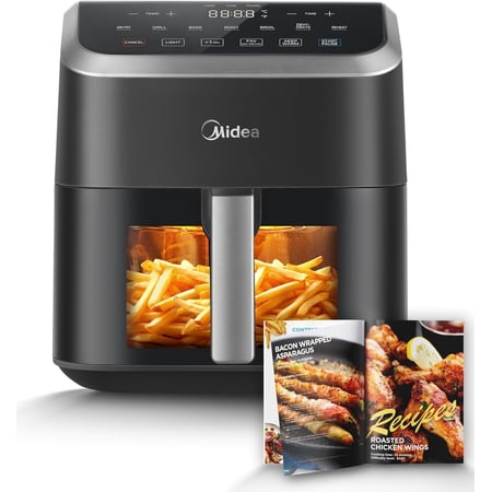 Air Fryer 5.5 Quart with See-Thru Window, Rapid Air Technology, 9 Preset Menus for Quick and Easy Meals, 1 Minute Button and Favorite Function, 90% less oil