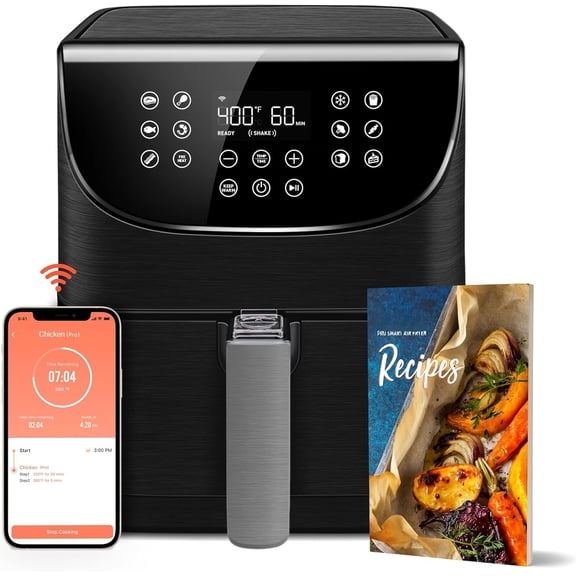 Air Fryer 5.8QT Pro Gen 11-in-1 Toaster Oven , 100 Recipes Cookbook, 200+ Online Recipes , APP and Screen Control, Works with Alexa & Assistant, Dishwasher-Safe Square Basket