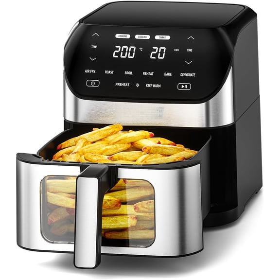 Air Fryer 6.2 QT Large Capacity Oilless Hot Air Fryers Oven 1500W Healthy Cooker with 8 Presets, Digital LCD Touch Screen, Non-Stick Basket, Included Recipe