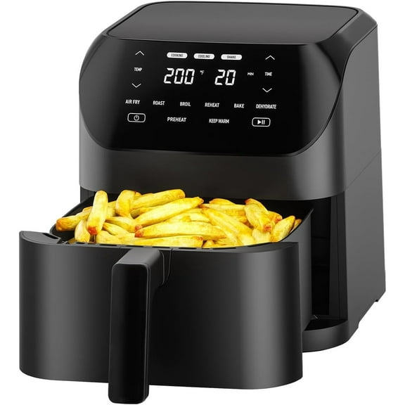 Air Fryer 6.2 QT Large Capacity Oilless Hot Air Fryers Oven 1500W Healthy Cooker with 8 Presets, Digital LCD Touch Screen, Visual Cooking Window, Non-Stick Basket, Included Recipe