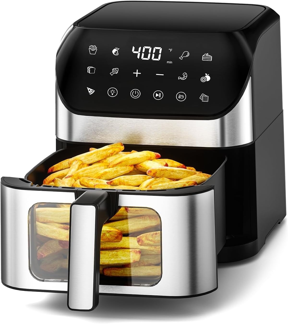 Friggitrice Ad Aria 6.2 QT 1500W Con Finestra Visiva E 10 Programmi - Fornetto Elettrico Multifunzione Senza Olio Per Cucina Sana