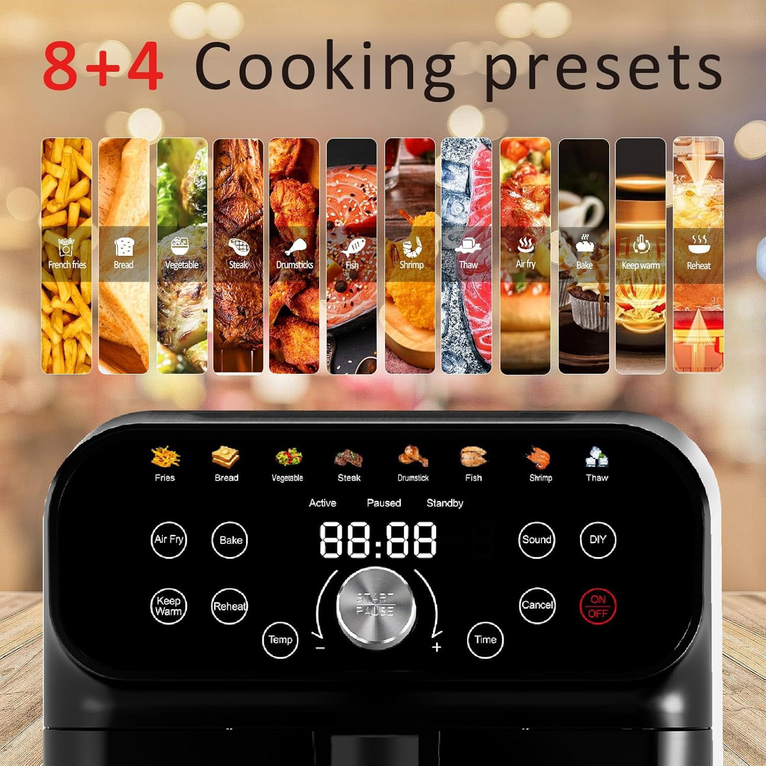 Air Fryer, 6.2QT Air Fryer Oven with LED Digital Touchscreen, 12 Preset Cooking Functions Air fryers, Bake, Reheat, Keep Warm, Nonstick and Dishwasher-Safe Basket, Stainless Steel/Black, 6.2QT
