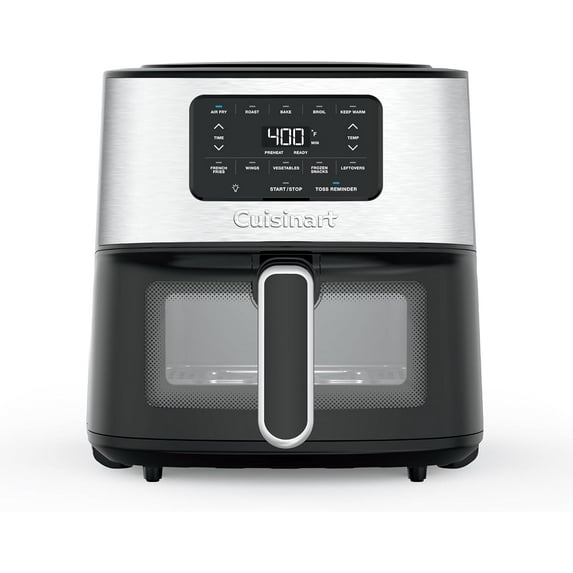 Air Fryer, 6-Quart Basket Large Fryer with 5 Cooking Functions to Roast, Bake, Broil, Air Fry and Keep Warm, 5 Airfryer Presets, Dishwasher-Safe Parts, AIR-200NAS, Stainless Steel & Black