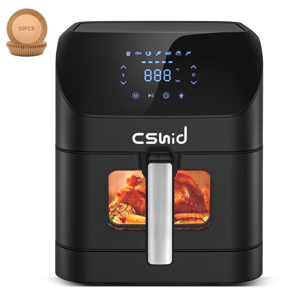 Cshidworld Air Fryer, 7.5 QT Large Air Fryer with Clear Window & Washable Basket,10-in-1 Presets Functions For Crisp,Roast,Bake and Reheat,Nonstick,Digital Touchscreen,Quiet, Black