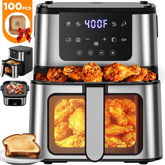 Air Fryer, 7.5QT Air Fryer Oven Oilless Cooker, 10-in-1 Hot Air Fryers with Digital LED Touch Screen, 10 Preset Cookings, Dishwasher-Safe Basket, Including Air Fryer Paper Liners 100PCS