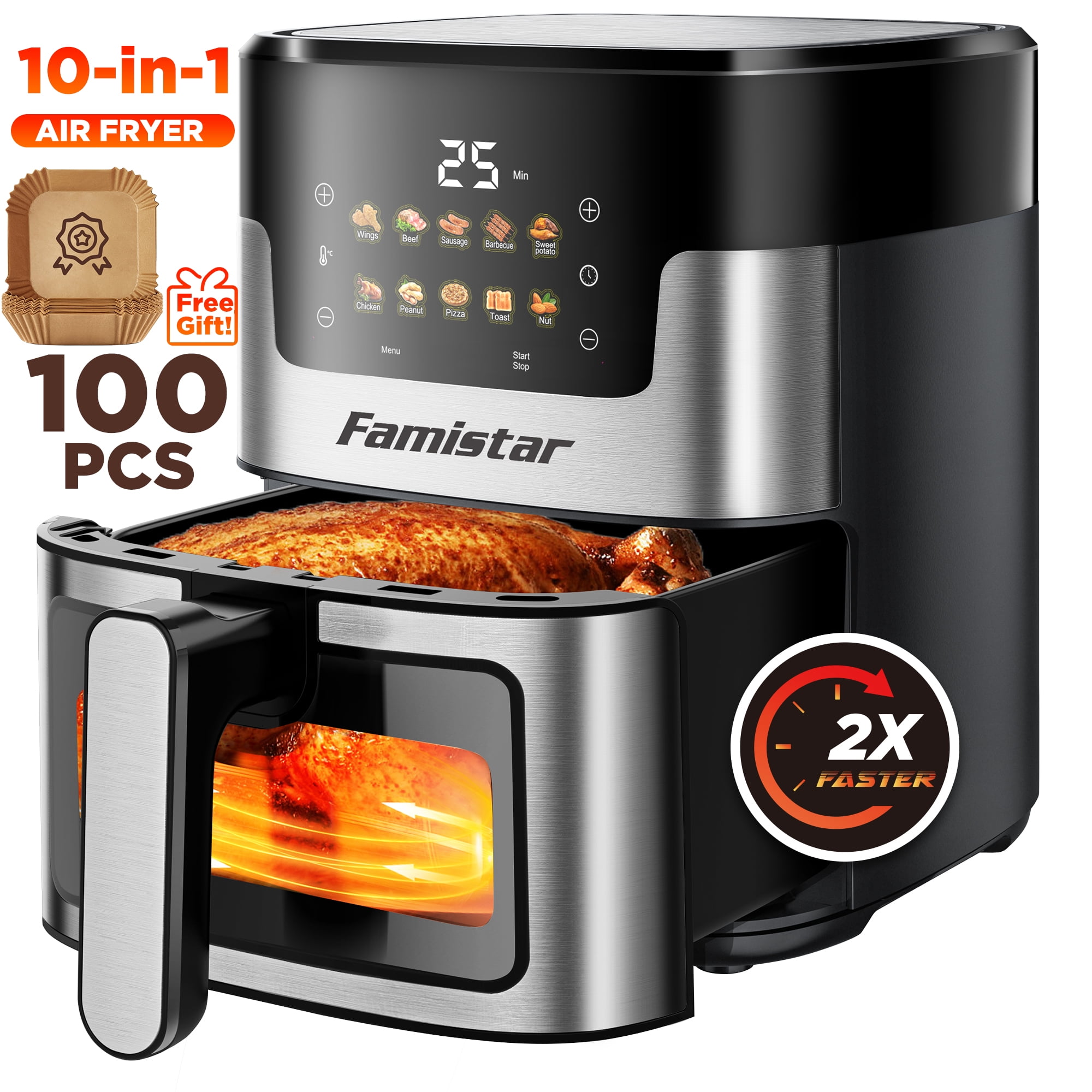 Walmart daily deals:  Famistar Air Fryer 7.5QT, 10-in-1 Digital Touchscreen, 360° Circulation, Dishwasher-Safe