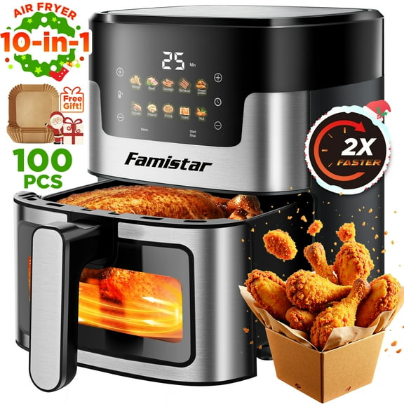 Air Fryer, 7.5QT Air Fryer Oven Oilless Cooker, 10-in-1 Hot Air Fryers with Digital LED Touch Screen, 10 Preset Cookings, Dishwasher-Safe Basket, Including Air Fryer Paper Liners 100PCS