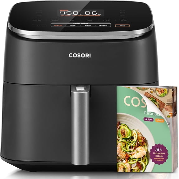 9-in-1 TurboBlaze Air Fryer 6 Qt, Premium Ceramic Coating, 90450F, Precise Heating for Even Results, Air Fry, Roast, Bake, Broil, Dry, Frozen, Proof, Reheat, Keep Warm, 120V