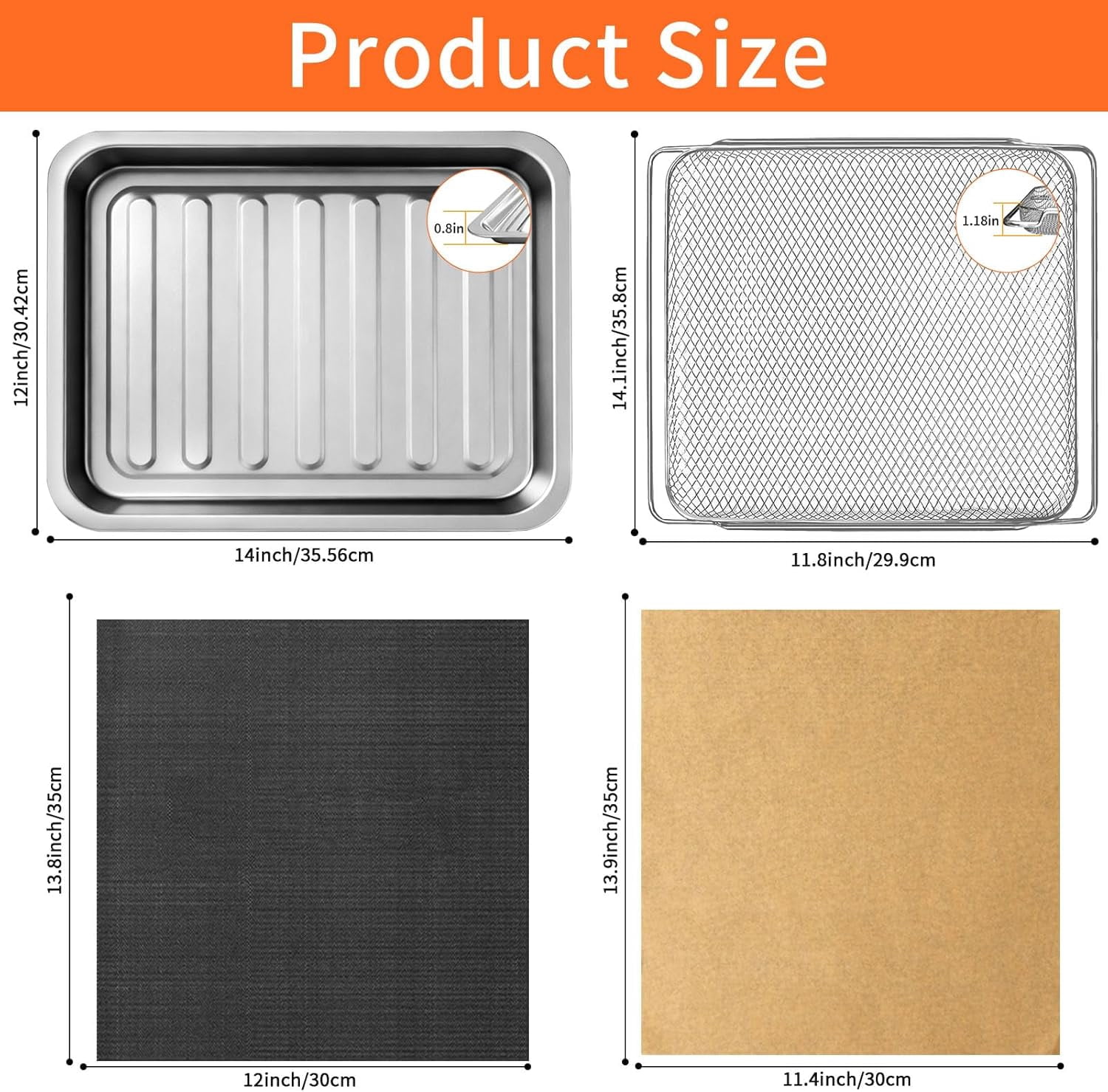 Air Fryer Accessories for  French Door 360 Extra Large Dual Zone 25 QT Oven, Baking Set with Air Fryer Basket Baking Pan Tray Disposable Parchment Paper Reusable Baking Mat Cookware