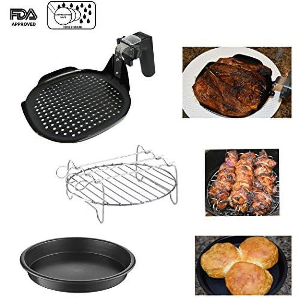 Air Fryer Double-Layer Grill 4-Pin/5-Pin Round Grill Pan with Skewer Air  Fryer Stainless Steel Bracket