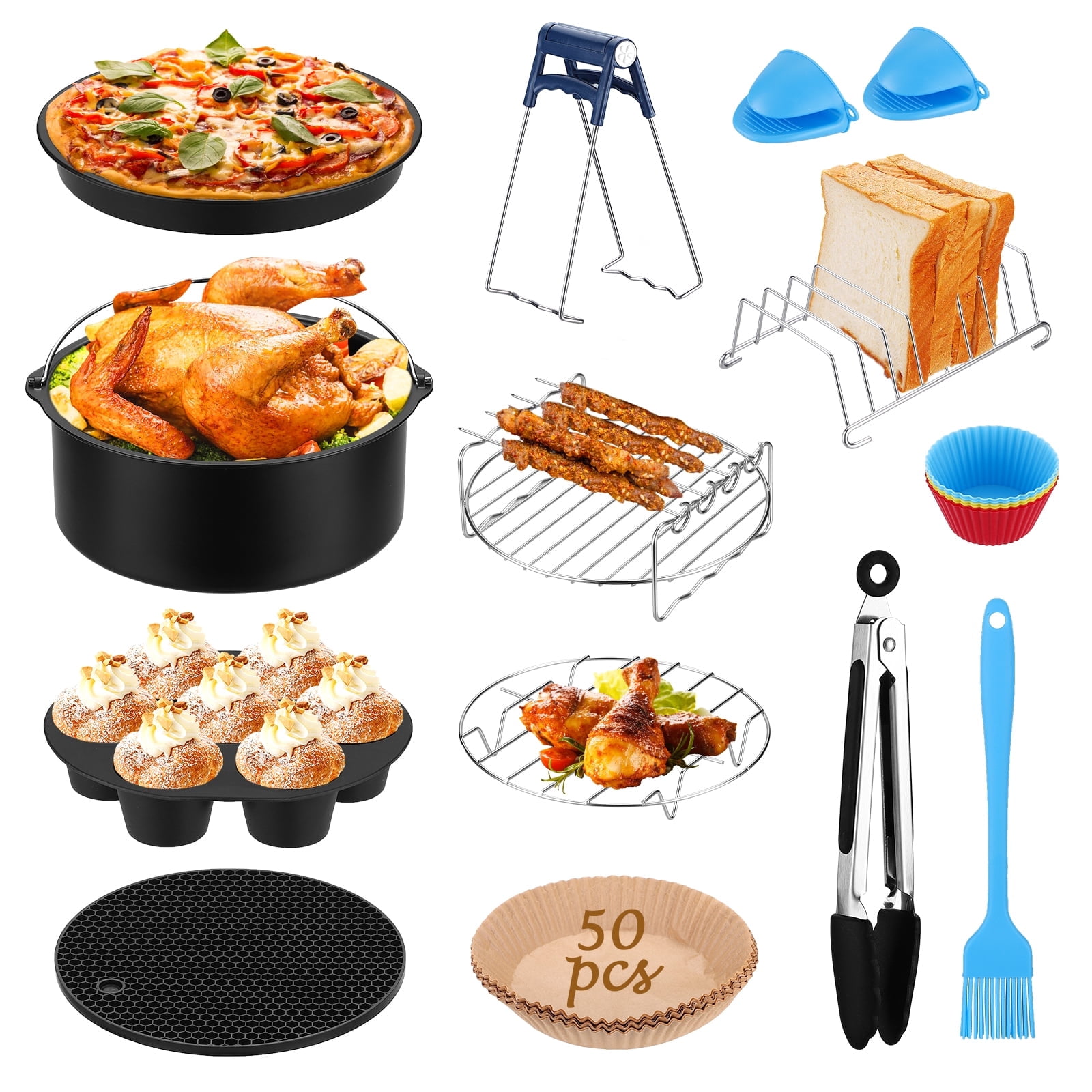 Air Fryer Accessories Set Of 13 Airfryer Accessory with 50pcs Air Fryer Square Paper Liners Oven Cake Pan Pizza Pan Air Silicon Pot Pad