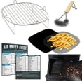 thumbnail image 1 of Air Fryer Accessories Set with Stainless Steel Rack and Wire Brush, Air Frying Cheat Sheet Guides, Reusable Liners, Compatible with Chefman, GoWise, Nuwave®, Insignia, Kalorik, Gourmia and More, 1 of 4