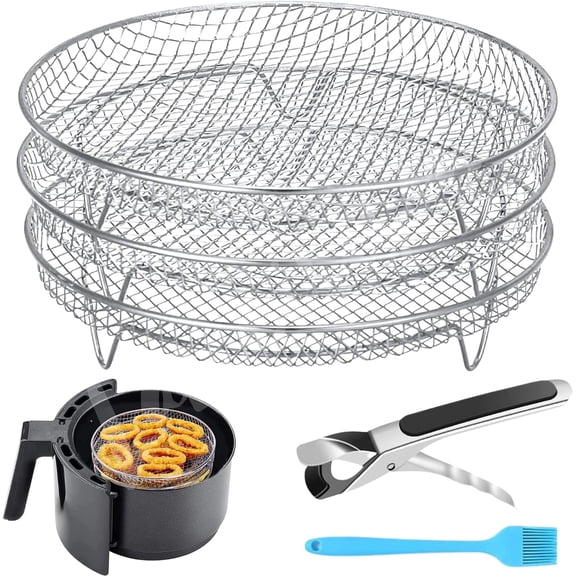 Air Fryer Accessories - Three Stackable Dehydrator Racks for Ninja, Instant Pot Vortex, , CHEFMAN, Gowise, Ultrean, Gourmia - 304 Stainless Steel Grill Rack Fits 4.2-5.8 QT Air Fryer, Oven