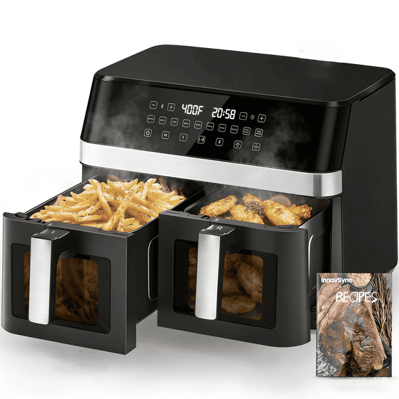 12QT Large Dual Basket Air Fryer with Viewing Window,10-in-1 Digital Touchscreen Double Zone Air Fryers, SyncCook to Bake,Roast,Reheat,Broil, Nonstick Dishwasher Safe