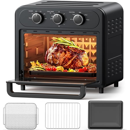 Air Fryer, Airyoyo Toaster Oven, 450? Food Dehydrator, Knob-Controlled Freidora de Aire for Easy, Oil Less and Healthy Meals with Nonstick Dishwasher Safe Basket and Trays