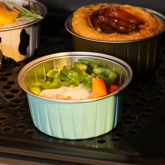 Air Fryer Aluminum Foil Baking Bowls Reusable Cake Pudding Cups Oven Baking Molds Blue