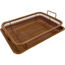 Air Fryer Basket for Oven, 12.8" x 9.7" Stainless Steel Oven Air Fryer Basket and Tray, Small Capacity Air Fryer Tray, Non-stick Mesh Basket Set for Bacon, Fries, Chicken, Vegetables,Bronze