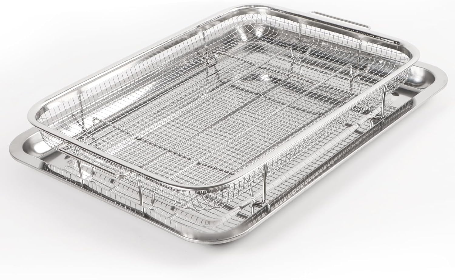 Air Fryer Basket for Oven, 2 in 1 Nonstick Air Fry Basket with Mesh Great for Oven, Dishwasher Safe,Large Oven Air Fryer Basket and Tray – - (19" x 13", Silver)