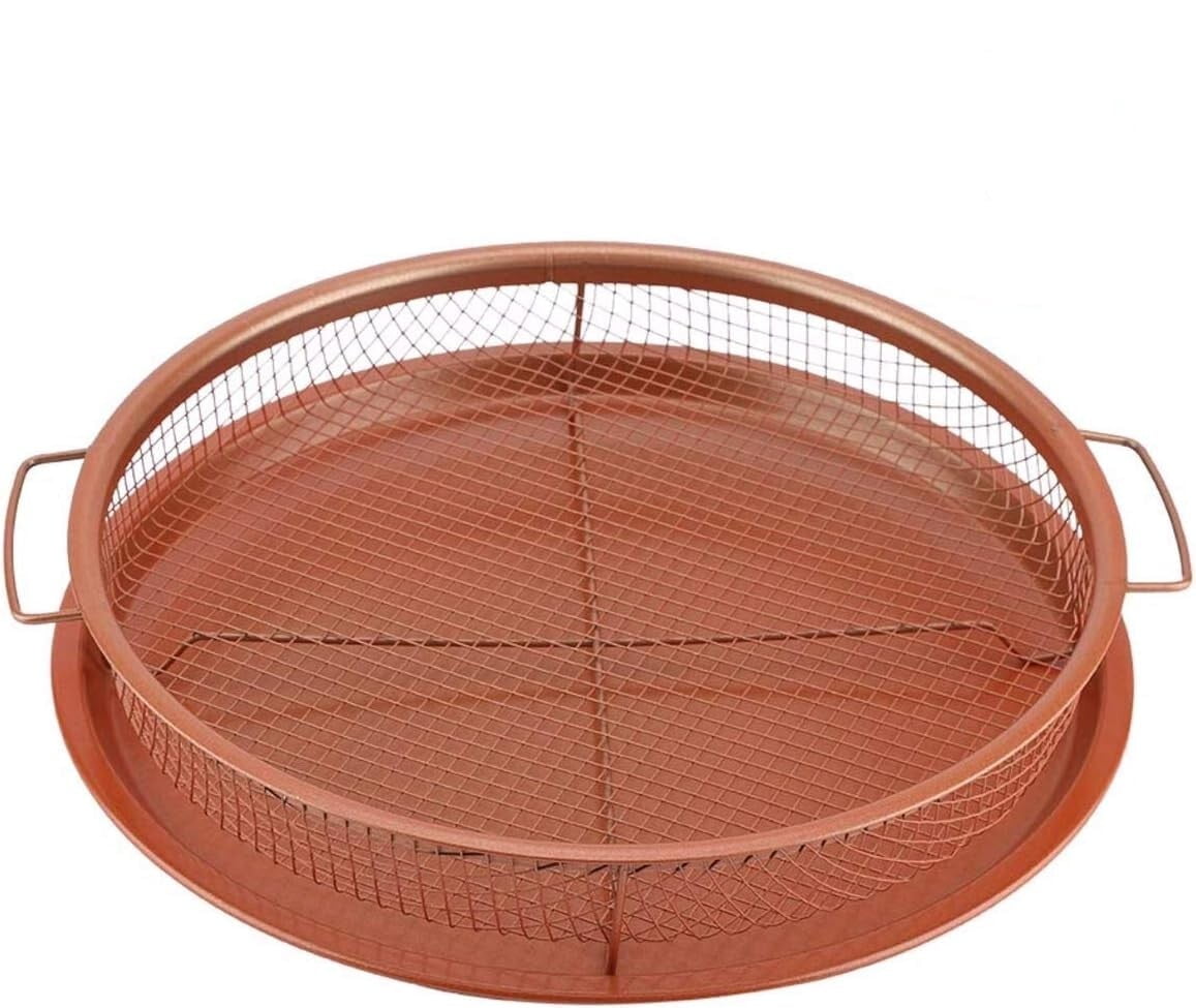 Air Fryer Basket for Oven, 2 Pieces Set Round 12'' Non-stick Stainless Steel Mesh Air Fryer Baking Tray Accessories Rack Roasting Grill Basket for Convection Oven Air Fryer, Dishwasher Safe
