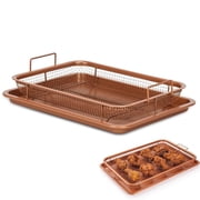 Air Fryer Basket for Oven, 2 Set Stainless Steel Air Fryer Pan and Crisper Tray, Non-stick Oven Air Fryer Basket for Baking and Crispy Foods Chicken, French Fry