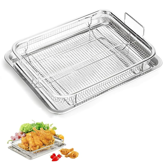 Air Fryer Basket for Oven, 2 Set Stainless Steel Air Fryer Pan and