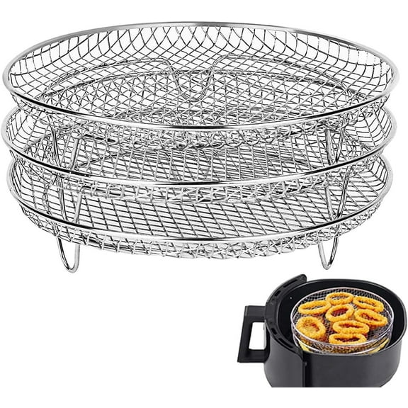 Air Fryer Basket for Oven, 7.8inch Round Air Fryer Rack,Air Fryer Accessories,Stainless Steel Air Fryer Basket Non-Stick Air Fryer Tray Fit All 4.2QT - 5.8QT Air Fryer, Oven, 3 Pack