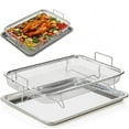 thumbnail image 1 of Air Fryer Basket for Oven, Gogcaro 12.8" x 9.6" Small Air Fryer Basket and Pan, Stainless Steel Oven Air Fryer Basket and Tray for Baking Grilling (Silver), 1 of 8