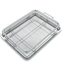 Air Fryer Basket for Oven, Large 11.8" x 15.7" Oven Air Fryer Basket and Tray Set, Stainless Steel Air Fryer Pan and Crisper Tray for Baking Grilling (Silver)