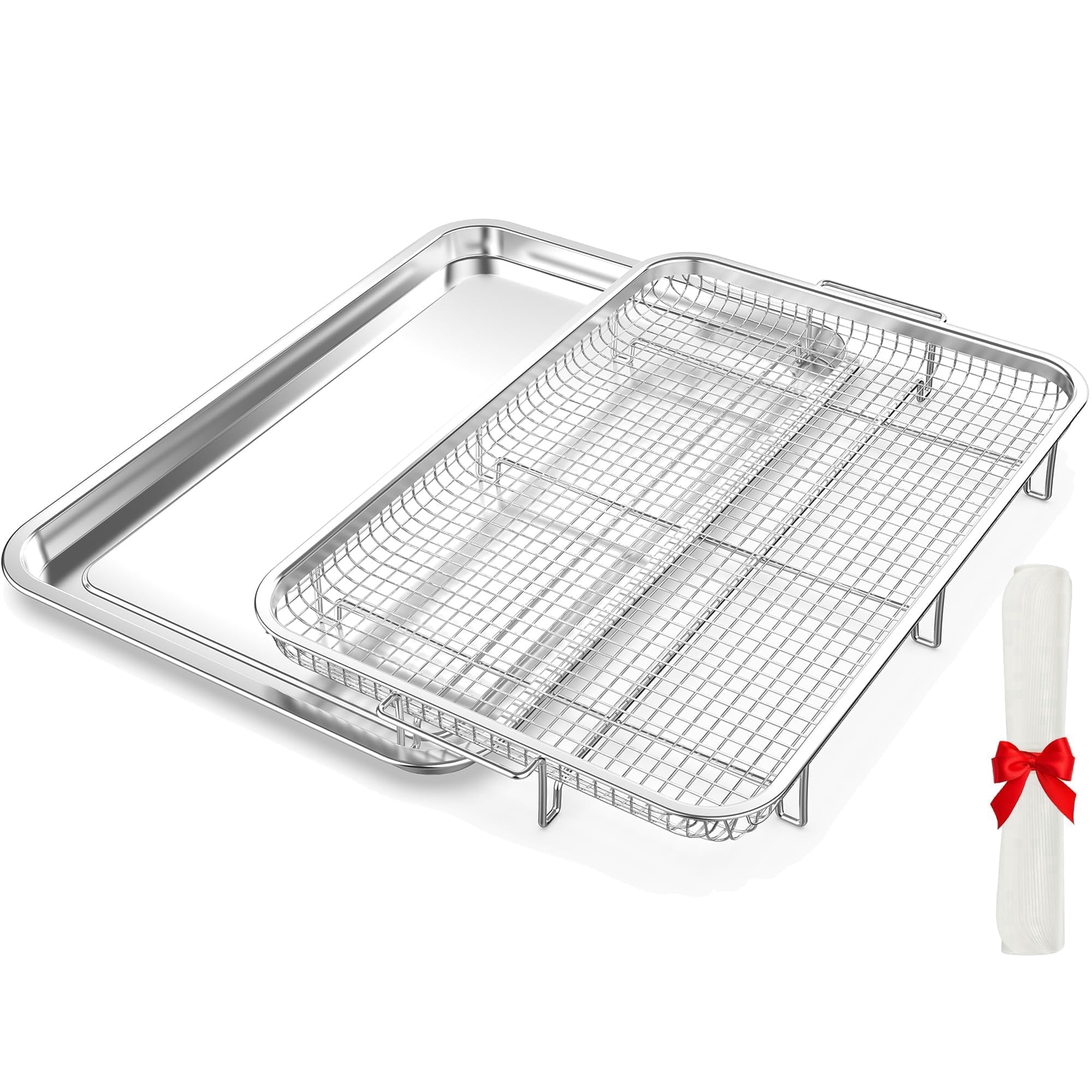 Air Fryer Basket for Oven,Oven Air Fryer Basket and Tray with 30 PCS Parchment Papers,2 Set Stainless Steel Air Fryer Pan and Crisper Tray for Baking Grilling XL(18.8" x 12.8" inch)