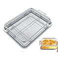 thumbnail image 1 of Air Fryer Basket for Oven, PandaTop 12.8" x 9.6" Air Fryer Basket and Pan, Dishwasher Safe,Stainless Steel Oven Air Fryer Basket and Tray for Baking Grilling(Small,Silver）, 1 of 9