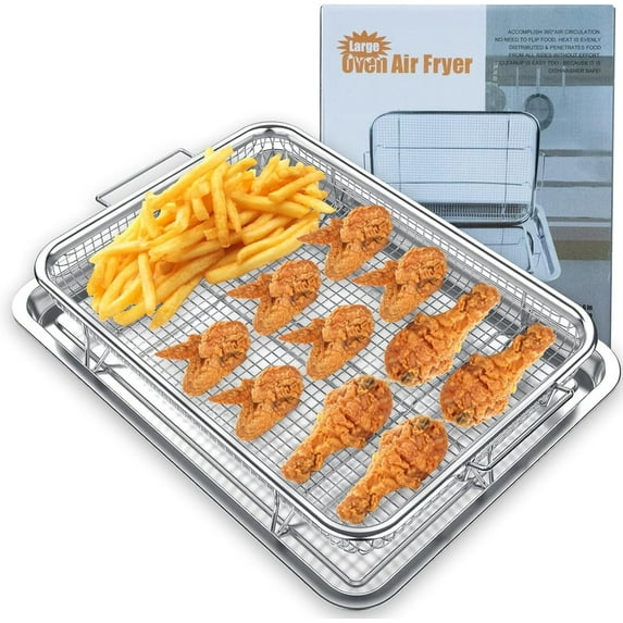 Air Fryer Basket for Oven, Stainless Steel Crisper Tray and Basket Air Fryer Accessories, 12.8” x 9.6” oven air fryer basket Air Fryer Oven Tray for Cooking Baking and Broiling