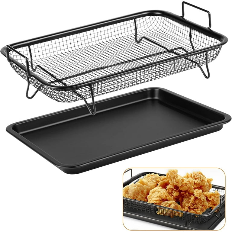 Air Fryer Basket for Oven,Stainless Steel Oven Crisping Basket & Tray Set  12.8 x 9.6 Inch, Oven Air Fryer Basket Rack for Non-Stick & Healthy Cooking  (Black) 