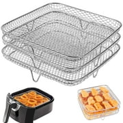 Air Fryer Basket for Oven, Steel Air Fryer Accessories Air Fryer Racks Three Layer Stackable Dehydrator Racks Fit for 5.8QT COSORI Air Fryer and 7.5L-8L Square Air Fryer, Silver
