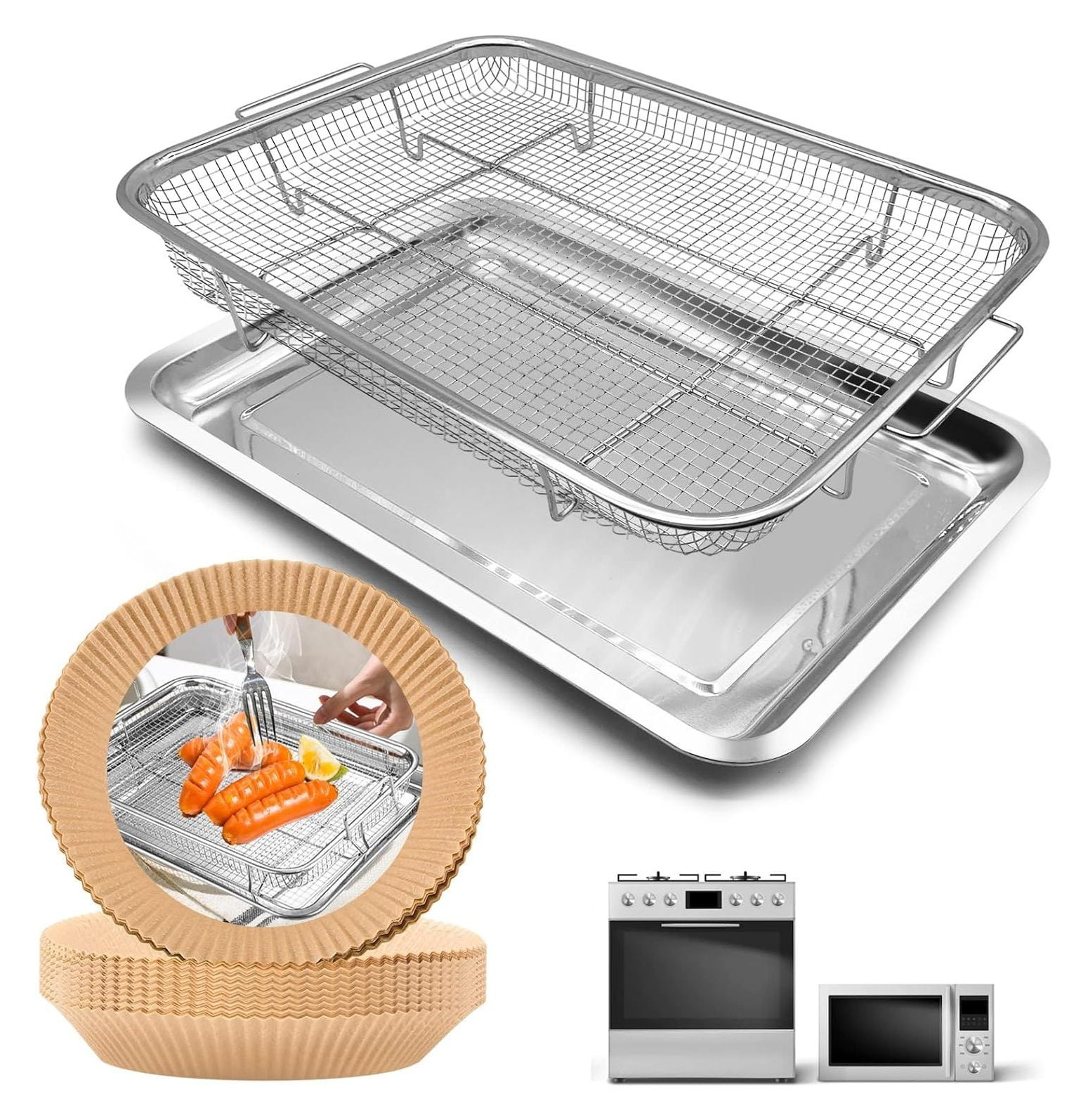 Air Fryer Basket Replacement, 2 Pieces Set 18.9''x13.1'' Food Grade