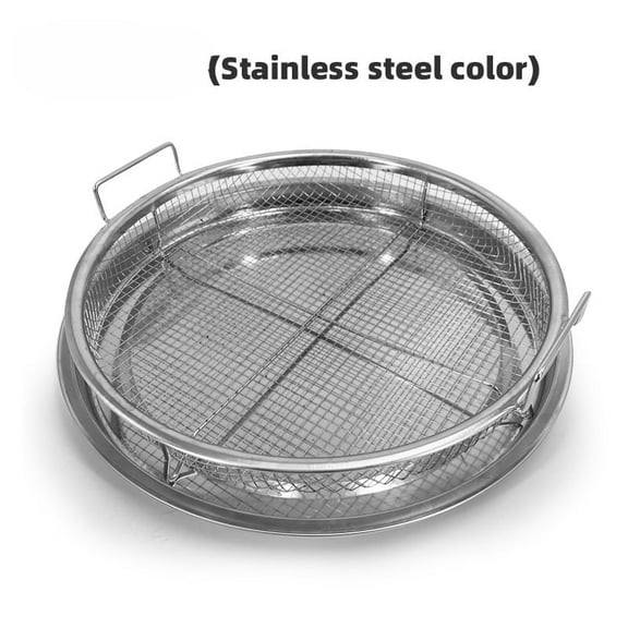 Air Fryer Basket Set for Oven –2PCS 12.9 Inch Round Non-Stick Stainless Steel Mesh Baking Tray, Roasting Rack & Grill Basket – Fits Convection Ovens, Dishwasher Safe, Silver