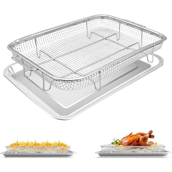 Air Fryer Basket for Oven, 12.8" x 9.7" Stainless Steel Air Fryer Basket and Tray Set, Air Fryer Accessories Pan Rack for Cooking Baking and Broiling, 1 Set