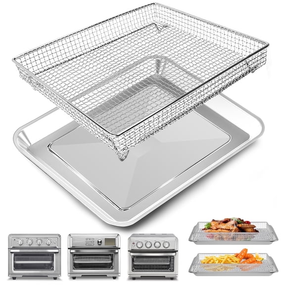 GCQ 12.4 x 11 Inch Stainless Steel Mesh Basket & Grill Pan, Replacement Accessories for Cuisinart TOA-60, TOA-65, TOA-70 Convection Oven, Dishwasher Safe