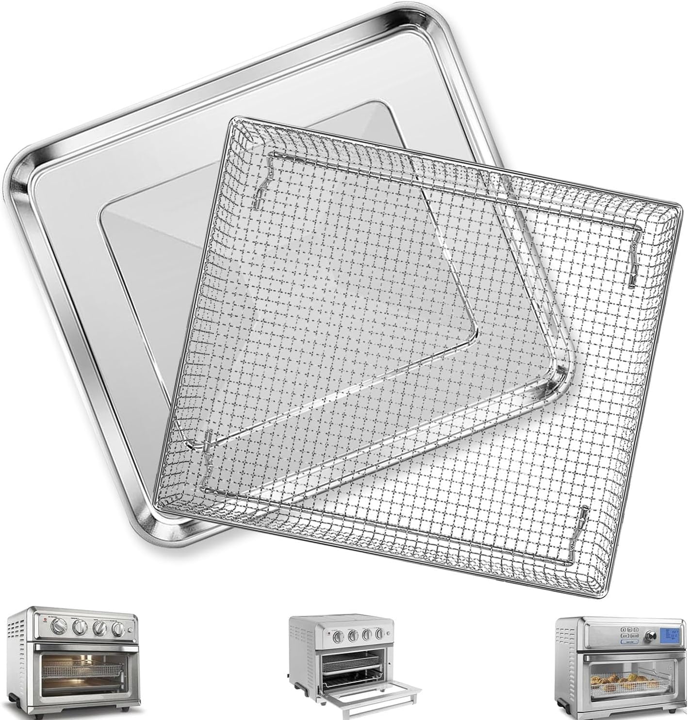 Air Fryer Basket Tray for Cuisinart TOA-60 TOA-65 TOA-70 Toaster Air Fryer Convection Oven, 12.4 * 11'' Mesh Air Fryer Steel Basket Wire Rack Accessories Parts, Dishwasher Safe