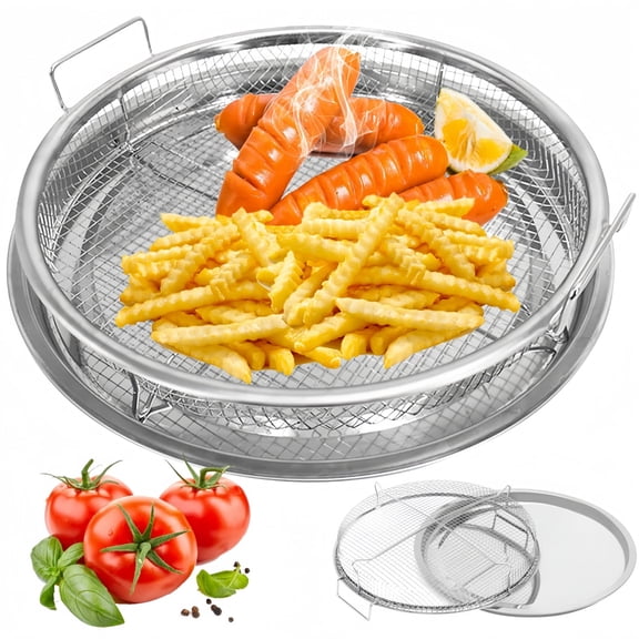 Air Fryer Basket for Oven 2 Pack, 12.9 Inch Round Nonstick Stainless Steel Mesh Roasting Rack for Convection Oven Accessories Dishwasher Safe
